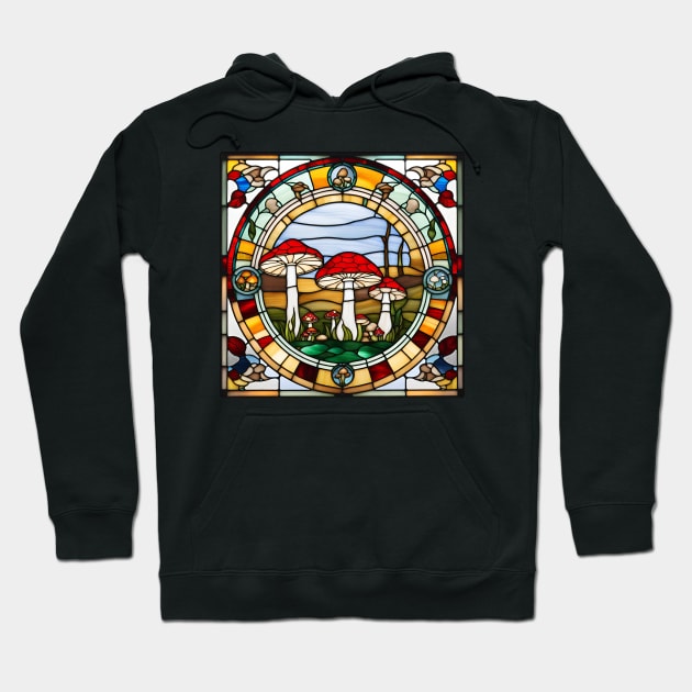 Woodsy Mushroom Family Stained Glass Hoodie by Xie